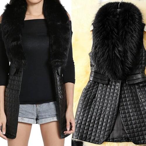 Womens Imitation fur coat Heavy hair collar patchwork leather vest warm coats new Korean patchwork leather coat sleeveless 3xl