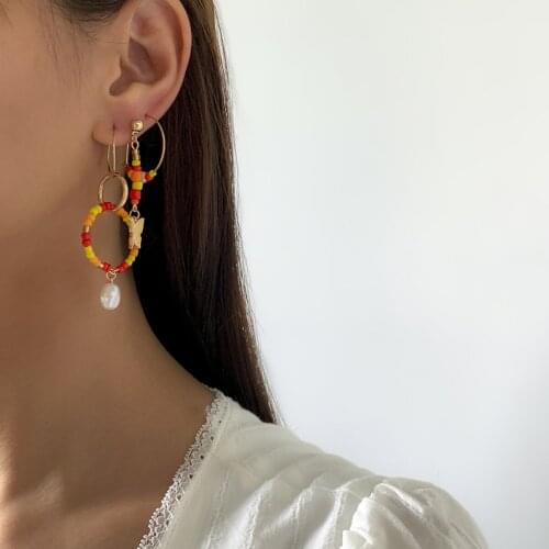 New Arrival Plastic Geometric Earrings Womens Ethnic Joining Together Contrast Color Measle Butterfly Earrings Jewelry for Girls