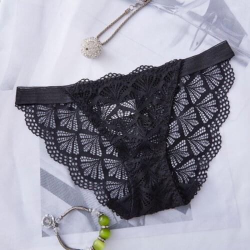 Womens lace panties Thin French Low-Rise Ruffles Underwear Lingerie Women Hollow T-Line Soft Cotton Brifes