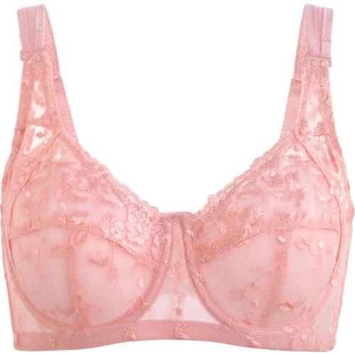 BAICLOTHING Big Size Womens Comfortable Lace Full Coverage Female Lingerie Floral Embroidery Bra 38 40 42 44 46 48 C D E F G