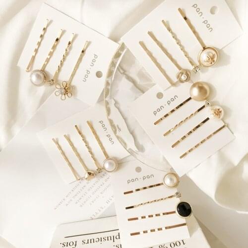 1 Set Fashion Elegant Pearls Hairpins Women Cute Heart Alloy Barrette Girls Hairpin Hair Accessories Headdress