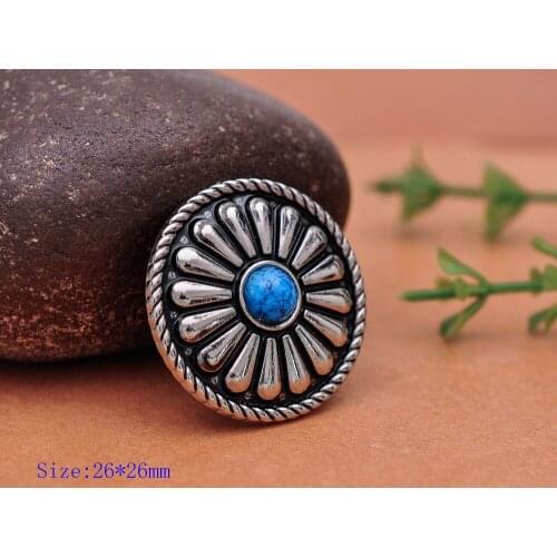 10pc 26X26MM Beauty Tribal BLUE Turquoise Antique Silver Bohemian Flower Leathercraft Conchos