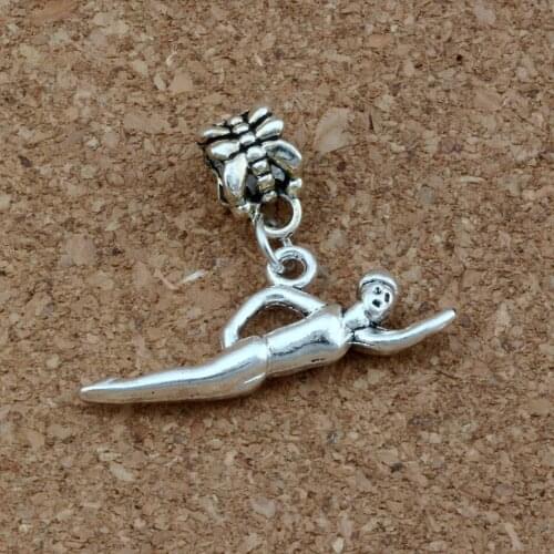 15 Pcs/ Lot Swimmer Sporter Charm Big Hole Dangle European Beads Fit Bracelet Jewelry DIY 29.5 x26mm A-415a