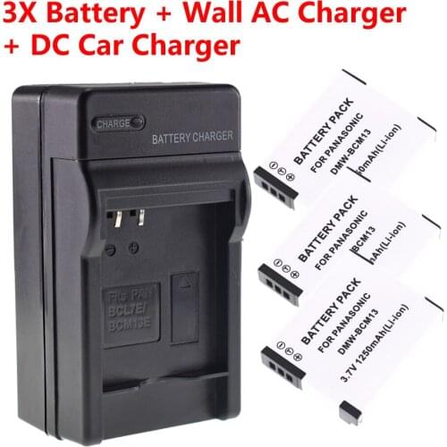 3X DMW-BCM13E Battery + Wall&Car Charger For Panasonic Lumix DMC-ZS30 TZ40 TZ41 DMW-BCM13