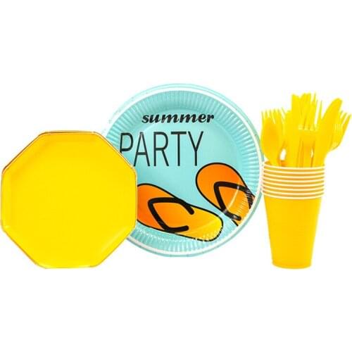 40pcs/set Hawaiian Disposable Tableware Sets Flamingo Paper Plate Cup Wedding Party Supplies Birthday Pool Party Decor