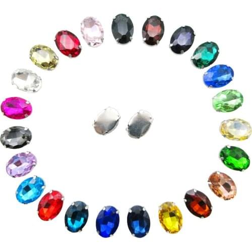 7 sizes 25 colors Glitter glass Crystal strass Silver claw Oval shape Sew on rhinestone wedding dress bags shoes decoration trim
