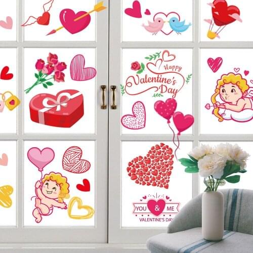 8 Sheets/set Valentines Day Window Stickers Electrostatic Sticker Valentines Day DIY Heart-shaped Stickers Home Decoration