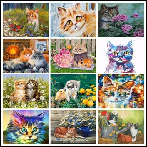 Diamond Painting Cat Flowers Embroidery Mosaic Cross Stitch Cute Animals Diy Diamond Mosaic Cross Stitch Kits Wall Art Posterss
