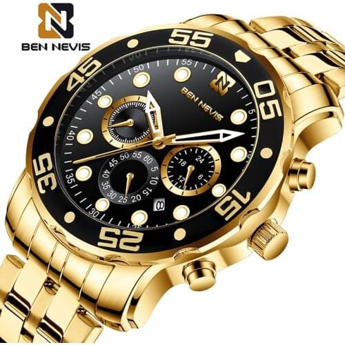 BEN NEVIS Fashion Men Watch Quartz Casual Brand Luxury Watches Mens Stainless Steel Business Chronograph Clock Relogio Masculino