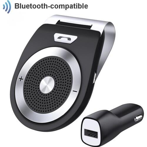 Konrisa Handsfree Car Kit Bluetooth Speakerphone Audio Receiver Noise Cancel Music Player Car Sun Visor with Clip for Two Device