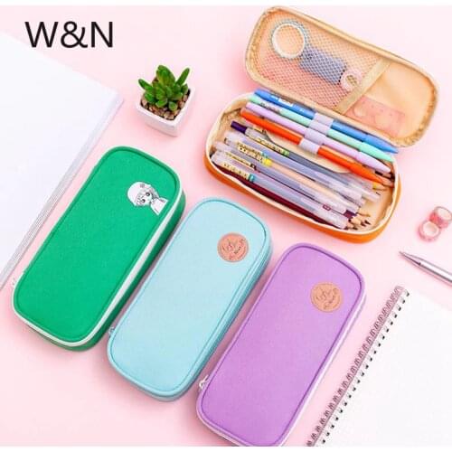 Solid Color Big Pencil Case School Pencil Case for Girls Boys Kawaii Pencilcase Canvas Pencil Box Bag School Supplies Stationery