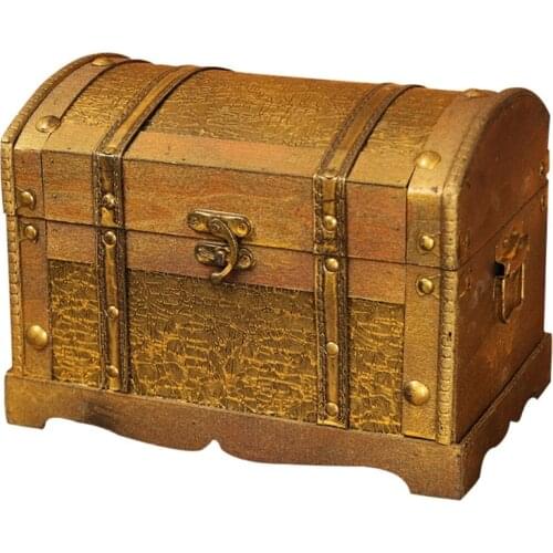 Retro Wooden Pirate Treasure Chest Storage Box Vintage Gem Jewelry Storage Trunk Organizer Trinket Keepsake Case Home Decoration