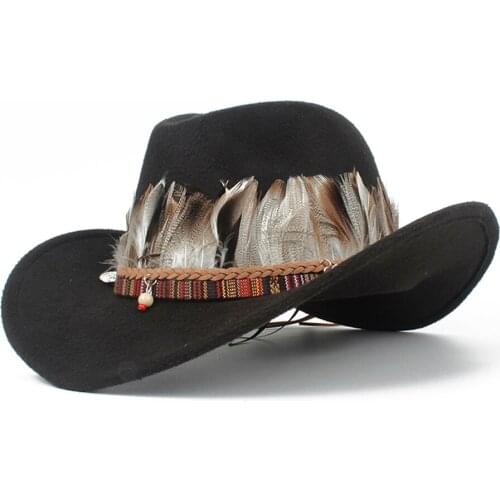 Child Wool Hollow Western Cowboy Hat Boy Girl Outblack Fascinator Leather Sombrero Hombre Jazz Cap