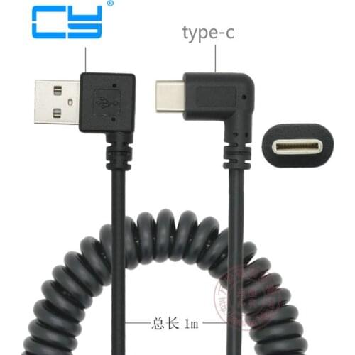 Double elbow Stretch USB-C USB 3.1 type c Angle male to Right Angled 90 Degree USB 2.0 A male spring Data Cable cord 1M 3FT