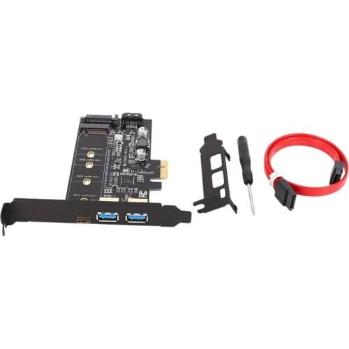 Dual USB3.0 & Type-C M.2 PCIe Adapter M2 SSD SATA B Key to PCI-E Controller Converter Riser Card for 2280 2260 2242 2230 NGFF