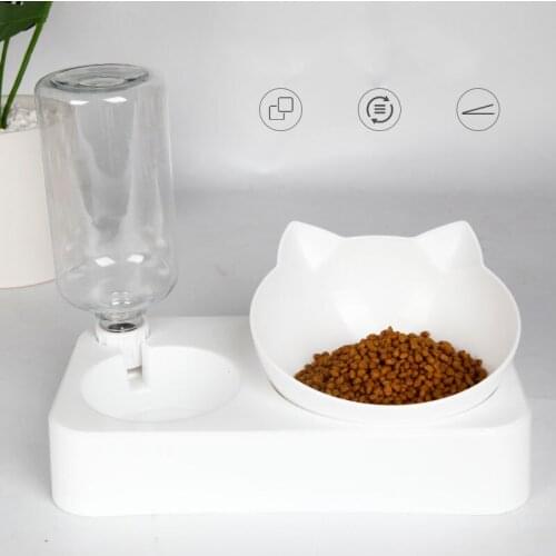Double Dog Cat Bowls Pets Water and Food Bowl Set 0° or 15° Tilted Feeder Set with Automatic Waterer Bottle