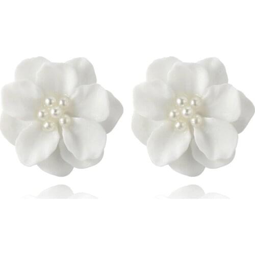 Elegant Resin White Camellia Flower Petals Earrings For Women Fashion Jewelry
