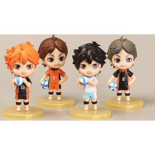 Hot Sale 4Pcs/Set 8cm Haikyuu Action Figure Toys With Base Kids Boys Hinata Shoyo Kageyama Tobio Cake Decoration Toy Kids Gifts