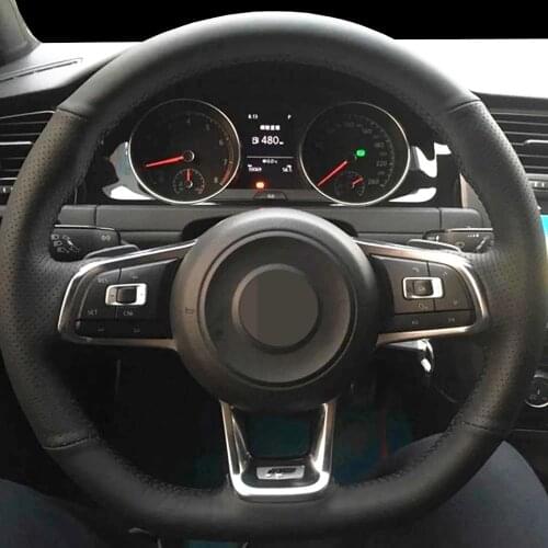 DIY Artificial Leather Black Car Steering Wheel Cover For Volkswagen VW Golf 7 Mk7 New Polo 2014 2015 2016 2017 Non-slip