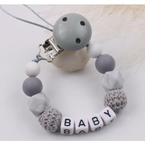 Handmade Personalized Name Silicone Baby Pacifier Clip Crochet Beads Pacifier Chain Holder Baby Safe Teether