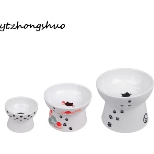 High Foot Protection Pet Ceramic Bowl For Cats And Dogs Ceramic Pet Bowl For Non-slip Cat Bowl Food Drinking Bowl Feeder
