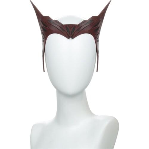 Movie Wanda Vision Scarlet Cosplay Witch Headwear Soft PU Leather Made Scarlet Topknot Cosplay Props
