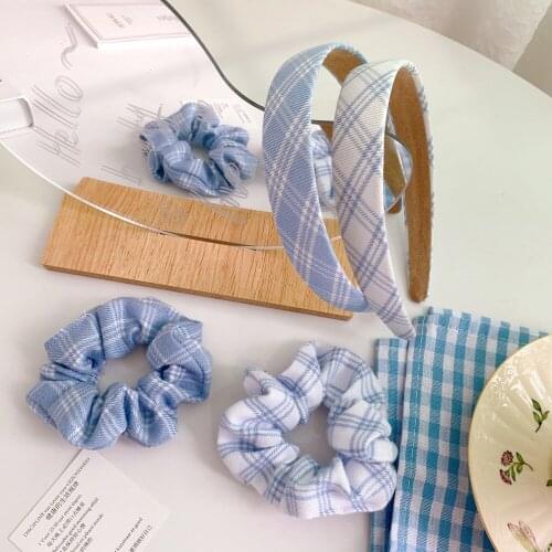 Korean version of the color satin net red headband blue plaid hairpin Japanese temperament new multi-color hair accessories