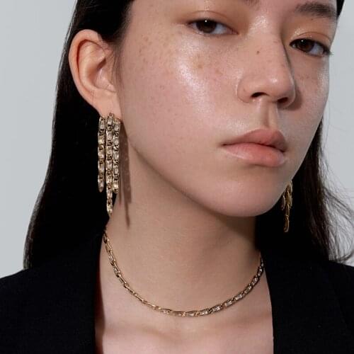 Brass With 18K Gold AAA Zircon Long Tessel Drop Earrings Women Wedding Jewelry Punk Party Gown Runway Korean Japan