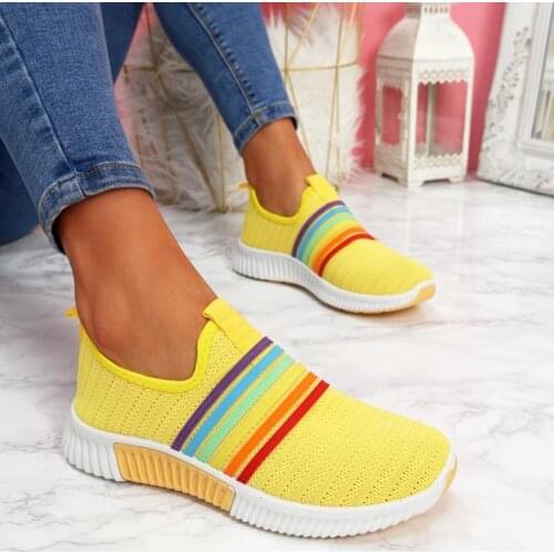 Autumn Sock Knitted Women Sneakers Air Mesh Soft Female Vulcanized Shoes Casual Slip on Ladies Flat Candy Color Shoes New