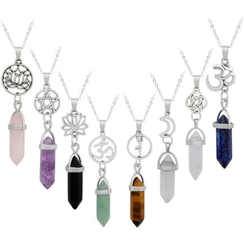 2021 Statement Choker Necklace Natural Stone Hexagonal Column Metal Religion Yoga Chakra Crystal Necklaces Pendant Women Jewelry