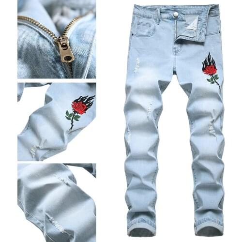 Mens stretch waterproof all-match Slim youth tide brand mens jeans casual retro pants men