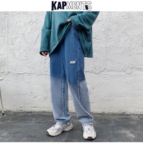 KAPMENTS Men Tie Dye Printed Streetwear Baggy Jeans 2021 Spring Mens Wide Leg Joggers Black Denim Pants Man Hip Hop Trousers 5XL