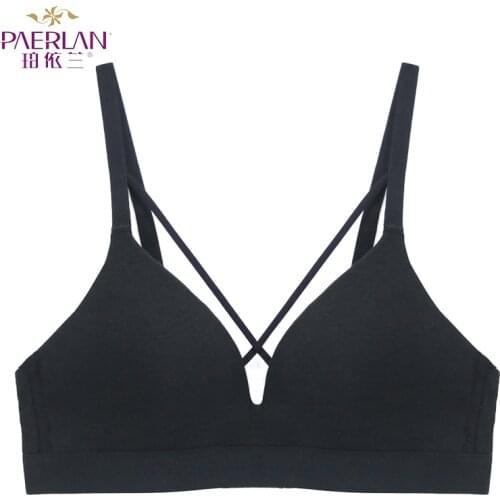 PAERLAN Small Breasts Wire Free Thin Push Up Cross Bras Push Up Glossy Se amless Sexy Womens Underwear Back Closure 3/4 Cup