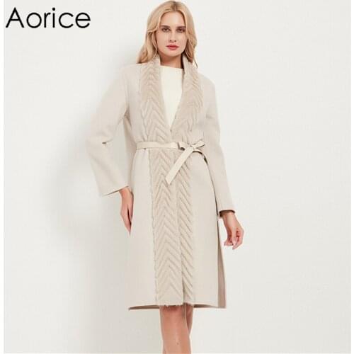 Aorice Women Real Fur Coat Jacket With Natural Mink Fur Collar Lady Female Girl Winter Blet X-long Trench Parka CT038