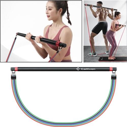 Portable Pilates Bar with Adjustable 5pcs Resistance Bands Tubes Abdomen Chest Muscle Exerciser Strength Training Equipment