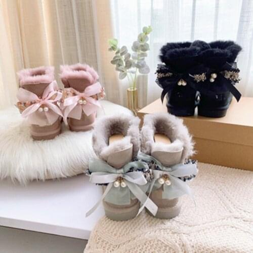 2020 100% pure sheepskin leather snow boots womens top quality Australian bow boots winter women boots warm Botas Mujer