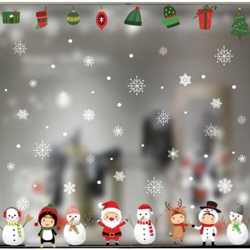 Merry Christmas Stickers Santa Claus Deer Xmas Tree Frozens Snowflake Wall Window Stickers Ornaments Navidad 2021 New Year #50g