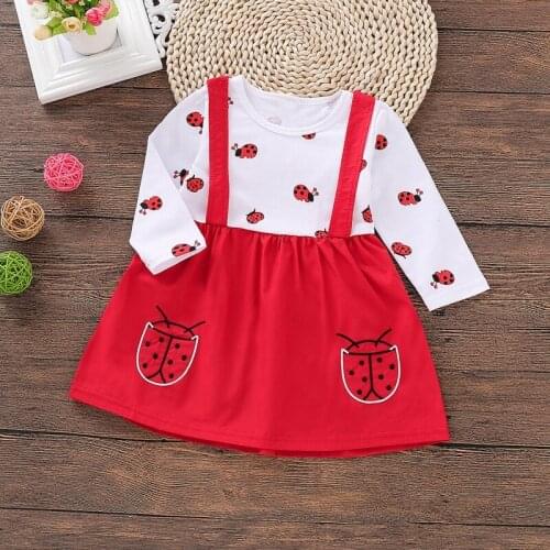 Spring Autumn Baby Dress Girl Princess Dress Fake 2 Piece Toddler Girls Cotton Cartoon Long Sleeve Cute Dresses Baby Clothing