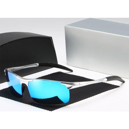 High Quality Ultra-Light Aluminum Magnesium Sport Sunglasses Polarized Men UV400 Rectangle Blue Outdoor Driving Sun Glasses 8177