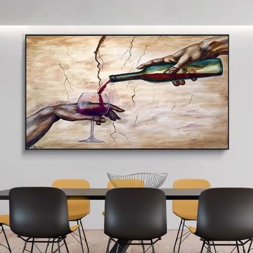 Modern Abstract Art Two-handed Red Wine Glass Posters and Prints Canvas Paintings Wall Art Pictures for Living Room Decor
