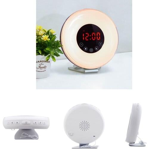 Touch Sensing LED Night Light 7 Color Change Digital Alarm Clock with FM Radio Morning Wake Up Sunrise Sunset Clock with Snooze