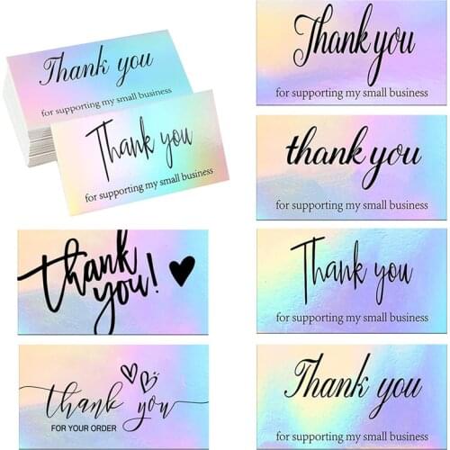 50Pcs 5*9cm Reflective Laser Appreciate Thank You Cards Greeting Postcard Online Retail Package Inserts Customer Shopping Gift