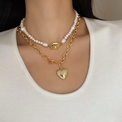 Titanium Natural Pearl Heart Choker Necklace Women Stainess Steel Jewelry Designer T Show Runway Party Gown Japan Korean