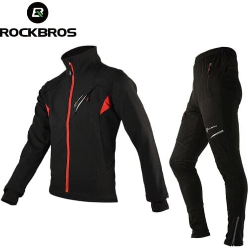 ROCKBROS Cycling Jersey Sets Winter Thermal Fleece Cycling Clothing Windproof Riding Bicycle Reflective Jacket Sportswear Pants