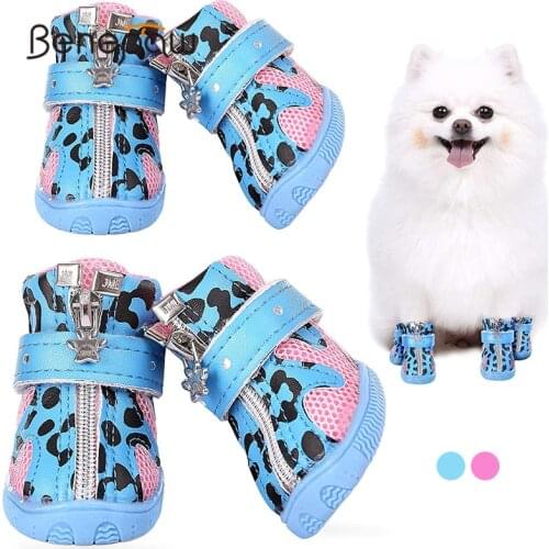 Benepaw Breathable Small Dog Shoes Reflective Puppy Boots Anti-Slip Mesh Booties Adjustable Paw Protector Outdoor Activities