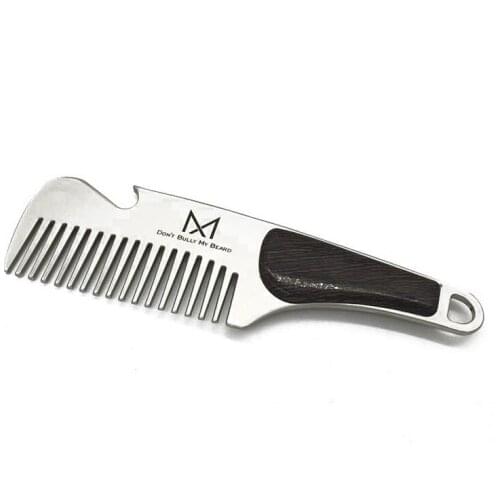 High Quality Professional Mens mustache comb Anti Static Stainless Steel Folding Comb Can Be Use As Bottle Opener