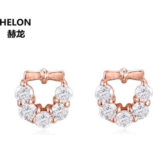 SOLID 14K ROSE GOLD NATURAL TOPAZ STUD EARRINGS FOR WOMEN PARTY ENGAGEMENT WEDDING FINE JEWELRY EARRINGS TRENDY