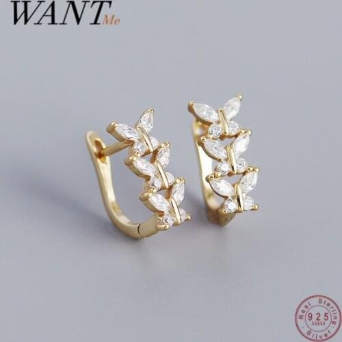 WANTME 925 Sterling Silver Romantic Sweet Butterfly CZ Piercing Earrings for Women Fashion Gothic Hip Hop French Huggies Jewelry