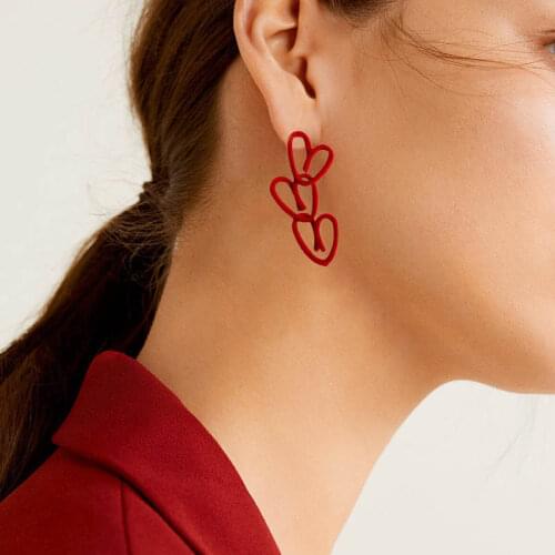 Asymmetric Red Heart Drop Earrings Korean Sweet Fashion Gold Color Dangle Earrings for Women 2021 Trend pendientes