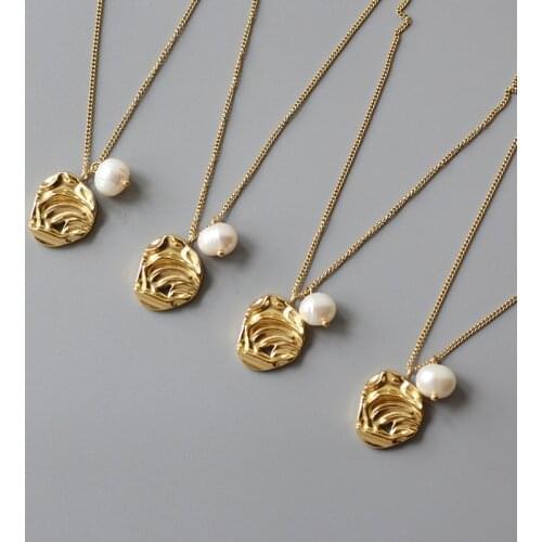 2021 New Design Romantic Aerolite Freshwater Pearl Pendant Stainless Steel Necklace Long Sweater Chain Necklaces for Women